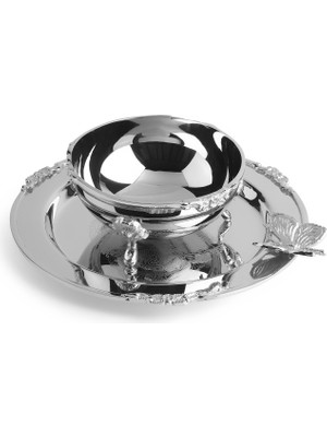 LuckyArt Kelebek Detaylı Paslanmaz Çelik Kase ve Tepsi Seti 20 cm