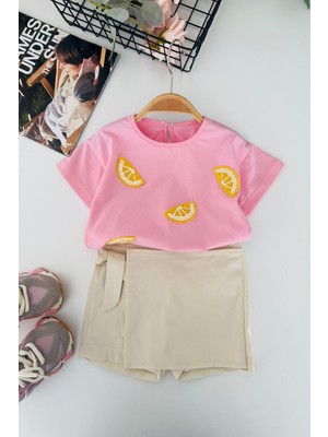 Miniğimin Cicileri Limon Işlemeli Kız Bebek 2 Li Takım - Pembe