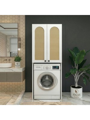 Kenz Life Kenzlife Çamaşır-Kurutma-Bulaşık Makinesi Dolabı Mahidevran Mat Beyaz 180*70*60 Hazeran Oval Suntalam Gövde