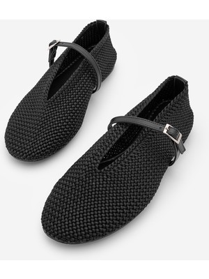 Marjin Kadın Mary Jane El Örgüsü Bantlı Günlük Lovesa Siyah