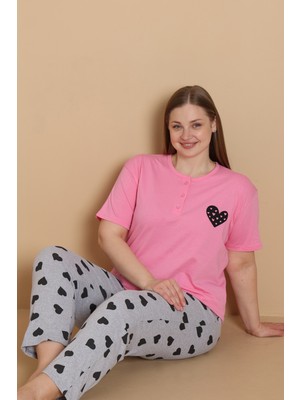 Wordex Mrn 4515 Kalpli Kısa Kollu Pamuklu Penye Büyük Beden Kadın Pijama Takımı