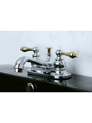 İlanib Ticaret KB604AL Restorasyon 4 Inç Lavabo Bataryası, Metal Kolu Saplı, Parlak Krom ve Parlak Pirinç