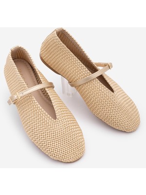 Marjin Kadın Mary Jane El Örgüsü Bantlı Günlük Lovesa Bej