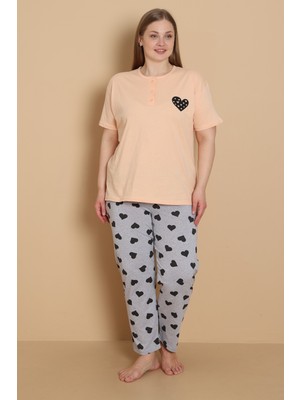 Wordex Mrn 4515 Kalpli Kısa Kollu Pamuklu Penye Büyük Beden Kadın Pijama Takımı
