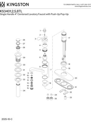 İlanib Ticaret KS3401TL Templeton 4-Inç Handle Lavatory Musluk With Push Up Drain, Cilalı Krom By