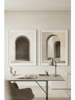 Tontilika Modern Mimari Kemerler 2’li Ahşap Çerçeveli Tablo Seti