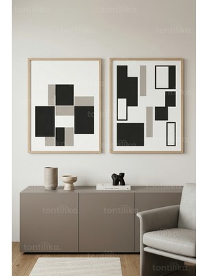 Tontilika Modern Geometrik Soyut Tasarım 2’li Ahşap Çerçeveli Tablo Seti