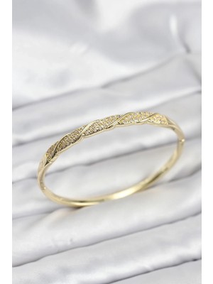 Uslucan Alışveriş Pirinç Gold Renk Zirkon Taşlı Model Kadın Kelepçe Bileklik