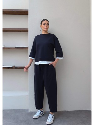 Esra Helvacı Kontrast Detay Sweat Pantolon Takım