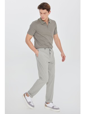 Altınyıldız Classics Erkek Gri Slim Fit Beli Bağlamalı Gofre Desenli Yan Cep Casual Pantolon