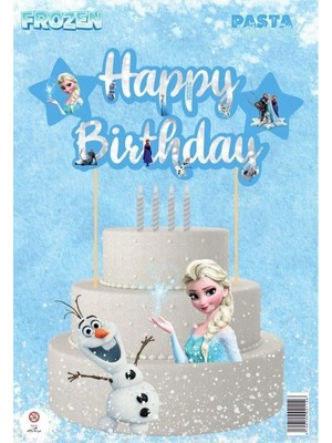 Dizayn Parti Evi Dzyn Happy Birthday Pasta Üstü Süs Buz Prensesi Temalı Mavi Cake Topper Karlar Konsepti Doğum Günü Parti Aksesuarı