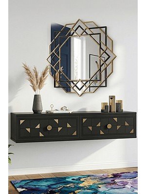 Feyza Design Modern Antre ve Tv Sehpası, 120CM, Antrasit-Gold, Duvara Montajlı