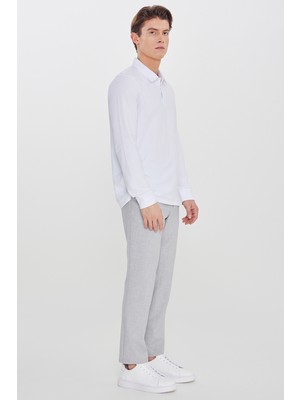Altınyıldız Classics Erkek Gri Slim Fit Beli Bağlamalı Yan Cep Armürlü Casual Pantolon