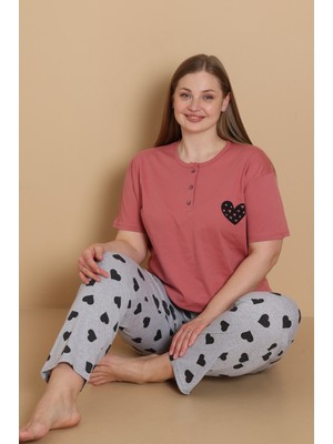 Wordex Mrn 4515 Kalpli Kısa Kollu Pamuklu Penye Büyük Beden Kadın Pijama Takımı