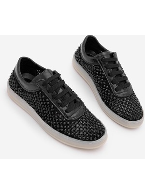 Marjin Kadın Sneaker Taşlı Fileli Şık Abiye Spor Ayakkabı Zenisa Siyah Taş