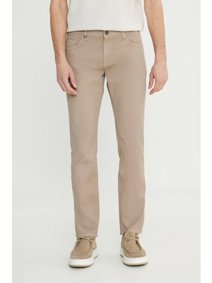 Altınyıldız Classics Erkek Bej Pamuklu Slim Fit Dar Kesim 5 Cep Armürlü Esnek Casual Pantolon
