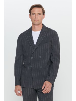 Altınyıldız Classics Erkek Antrasit Slim Fit Kırlangıç Yaka Gofre Desenli Yünlü Takım Elbise