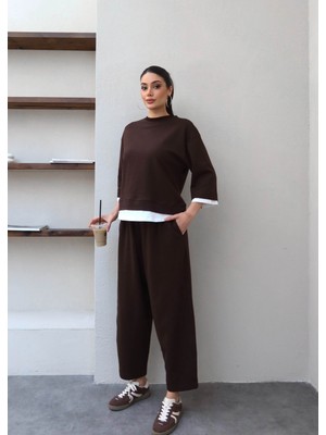 Esra Helvacı Kontrast Detay Sweat Pantolon Takım