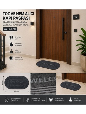 Dekoset Home Oval Gri Dış Kapı Paspası Welcome 40X60