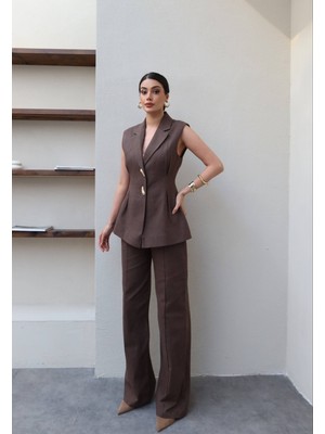 Esra Helvacı Pileli Keten Yelek Takım