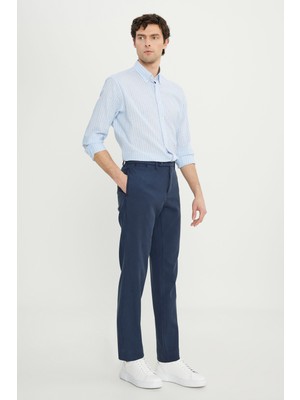 Altınyıldız Classics Erkek Lacivert Pamuklu Comfort Fit Yan Cepli Armürlü Casual Esnek Pantolon