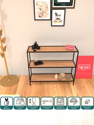 Feyza Design Modern Çok Raflı Siyah Metal Dresuar, Kahve Köşesi ve Dekoratif Konsol