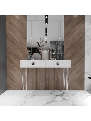 Feyza Design Şık Beyaz Gümüş Lüx Dresuar, 2 Çekmeceli, Modern ve Zarif Tasarım