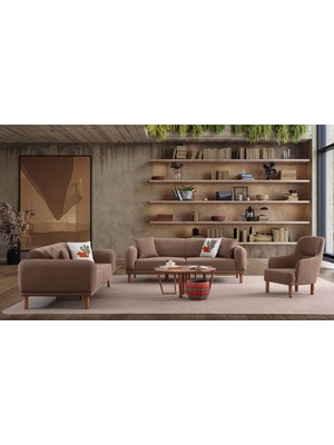 Ak Sofa Stella Koltuk Takımı 3+3+1 Kahverengi
