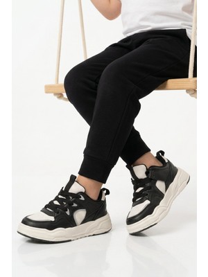 Cool Siyah Beyaz Fileli Hafif Esnek Unisex Çocuk Spor Ayakkabı Jacop F