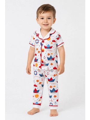 Dinamik çocuk Erkek Bebek/çocuk Deniz Temalı Yazlık Pijama Takımı Kısa Kollu %100PAMUK 6-24AY 3-6yaş