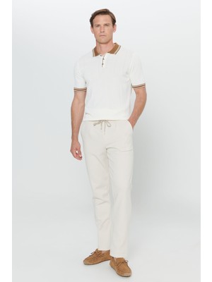 Altınyıldız Classics Erkek Bej Pamuklu Slim Fit Yan Cepli Normal Bel Esnek Örme Pantolon