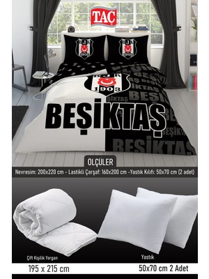 Taç Beşiktaş Parçalı Logo Çift Kişilik 7 Parça Yatak Seti - Nevresim Takımı + Yorgan + 2\'li Yastık