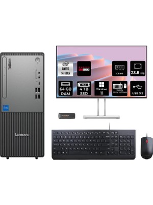 Lenovo Thinkcentre Neo 50T Gen 5 i7 14700 64GB RAM 4TB SSD 23.8" FHD Win11 Home 12UD001UTRP696 Masaüstü Bilgisayar + Per4 USB