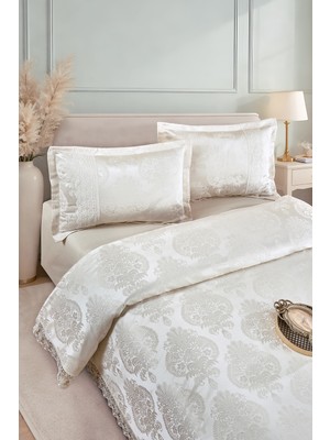 Bir Home Floransa Jakarlı Fransız Dantelli Modern Çift Kişilik Yatak Örtüsü Takımı 240X250CM