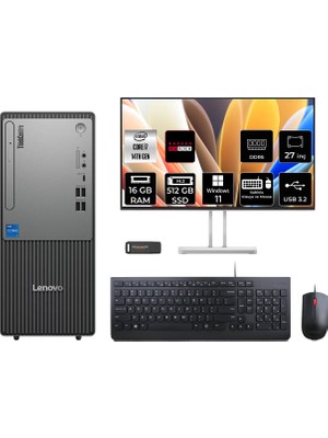 Lenovo Thinkcentre Neo 50T Gen 5 i7 14700 16GB RAM 512GB SSD 27" FHD Win11 Home 12UAS0GL00P981 Masaüstü Bilgisayar + Per4 USB
