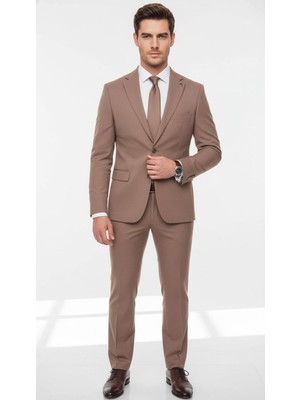 Plus Scorpion TK6895 Erkek Slim Fit Mikro Desenli Takım Elbise 2 Düğmeli Çift Yırtmaçlı Modern Ceket Pantolon Takım