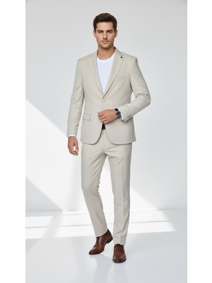 Plus Scorpion TK6895 Erkek Slim Fit Mikro Desenli Takım Elbise 2 Düğmeli Çift Yırtmaçlı Modern Ceket Pantolon Takım