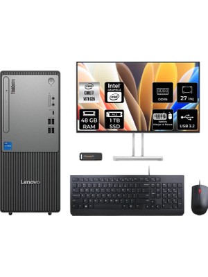 Lenovo Thinkcentre Neo 50T Gen 5 i7 14700 48GB RAM 1TB SSD 27" FHD FreeDOS 12UD001UTRP910 Masaüstü Bilgisayar + Per4 USB