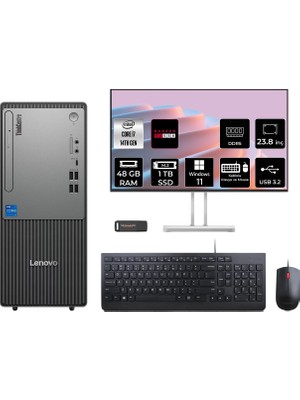 Lenovo Thinkcentre Neo 50T Gen 5 i7 14700 48GB RAM 1TB SSD 23.8" FHD Win11 Pro 12UAS0GL00P710 Masaüstü Bilgisayar + Per4 USB