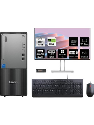 Lenovo Thinkcentre Neo 50T Gen 5 i7 14700 RTX 5050 8GB 48GB RAM 1TB SSD 23.8" FHD Win11 Home 12UAS0GL00P870 Masaüstü Bilgisayar + Per4 USB