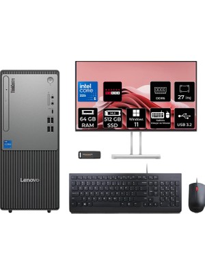 Lenovo Thinkcentre Neo 50T Gen 6 Intel Core Ultra 5 225 64GB 512GB SSD RX550/4GB 27" Fhd Monitör W11H Masaüstü Bilgisayar & Per4 USB Bellek 13BD007UTRP993