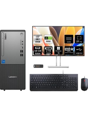 Lenovo Thinkcentre Neo 50T Gen 5 i7 14700 RTX 3050 48GB RAM 2TB SSD 27" FHD Win11 Pro 12UAS0GL00P1131 Masaüstü Bilgisayar + Per4 USB