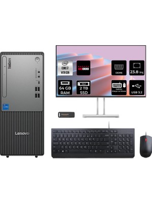 Lenovo Thinkcentre Neo 50T Gen 5 i7 14700 64GB RAM 2TB SSD 23.8" FHD FreeDOS 12UD001UTRP675 Masaüstü Bilgisayar + Per4 USB