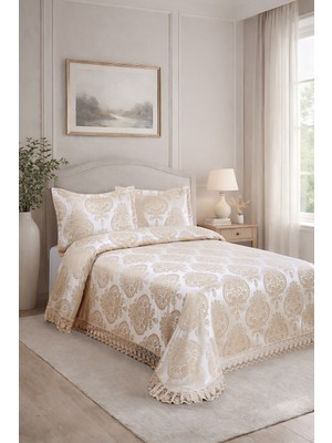 Bir Home Floransa Jakarlı Fransız Dantelli Modern Çift Kişilik Yatak Örtüsü Takımı 240X250CM