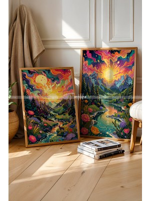 Tontilika Saykodelik Doğa 2'li Çerçeveli Ahşap Tablo SETI-21X30