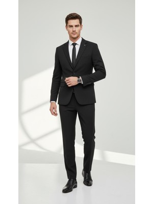 Plus Scorpion TK6895 Erkek Slim Fit Mikro Desenli Takım Elbise 2 Düğmeli Çift Yırtmaçlı Modern Ceket Pantolon Takım