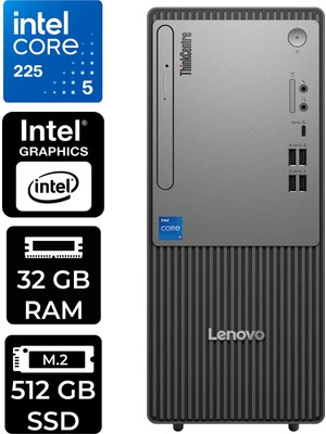 Lenovo Thinkcentre Neo 50T Gen 6 Intel Core Ultra 5 225 32GB 512GB SSD W11H Masaüstü Bilgisayar & Per4 USB Bellek 13BD007UTRP325