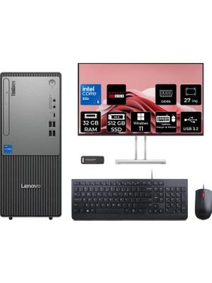 Lenovo Thinkcentre Neo 50T Gen 6 Intel Core Ultra 5 225 32GB 512GB SSD RX550/4GB 27" Fhd Monitör W11P Masaüstü Bilgisayar & Per4 USB Bellek 13BD007UTRP1005