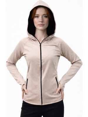 Axxel Kadın Krem Şandonlu Dalgıç Sweatshirt KAPÜŞONLU-W1161