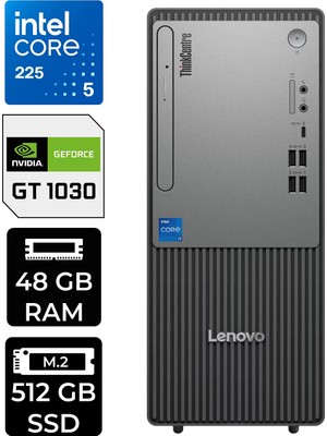 Lenovo Thinkcentre Neo 50T Gen 6 Intel Core Ultra 5 225 48GB 512GB SSD GT1030/4GB W11P Masaüstü Bilgisayar & Per4 USB Bellek 13BD007UTRP469